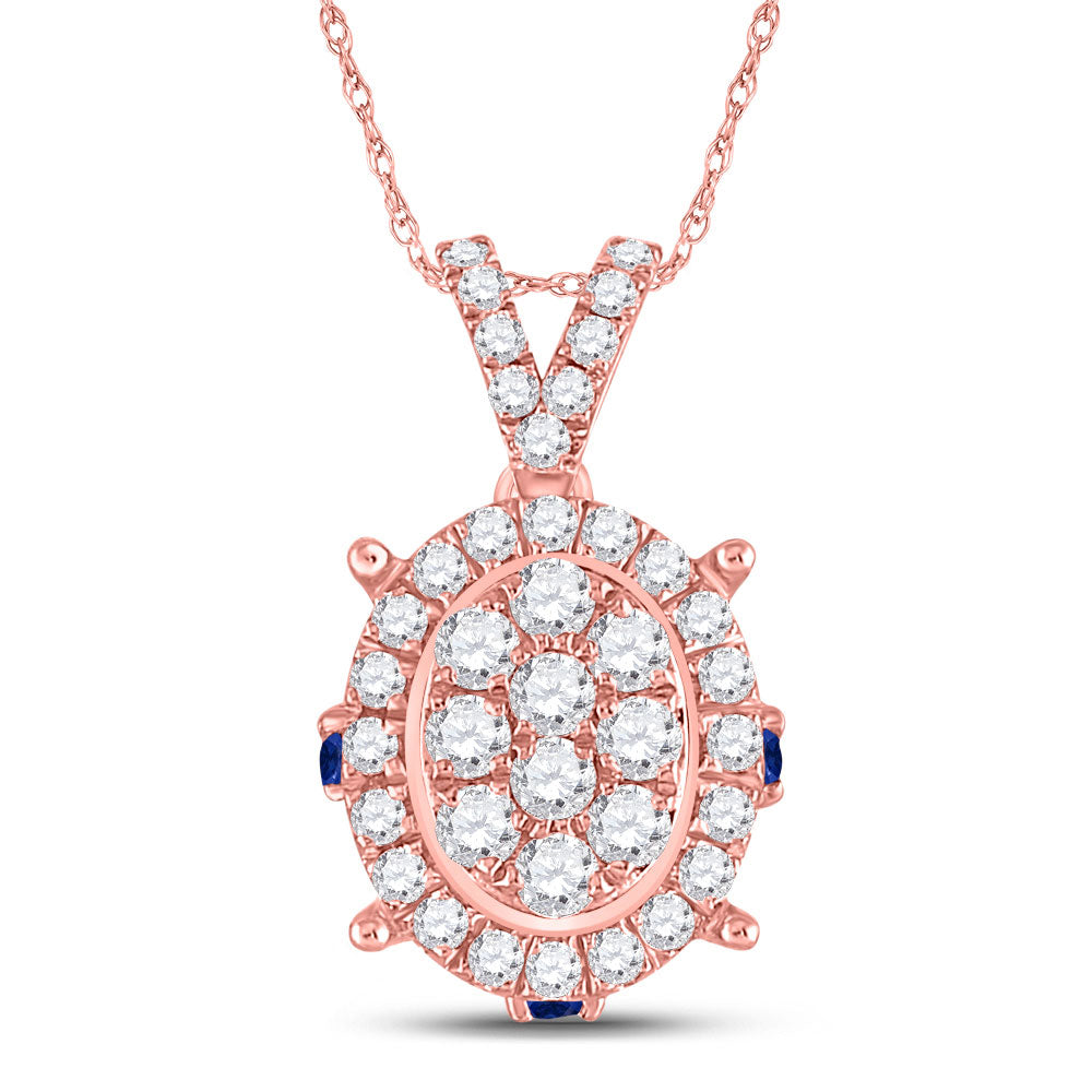 14kt Rose Gold Womens Round Diamond Oval Cluster Pendant 1/2 Cttw