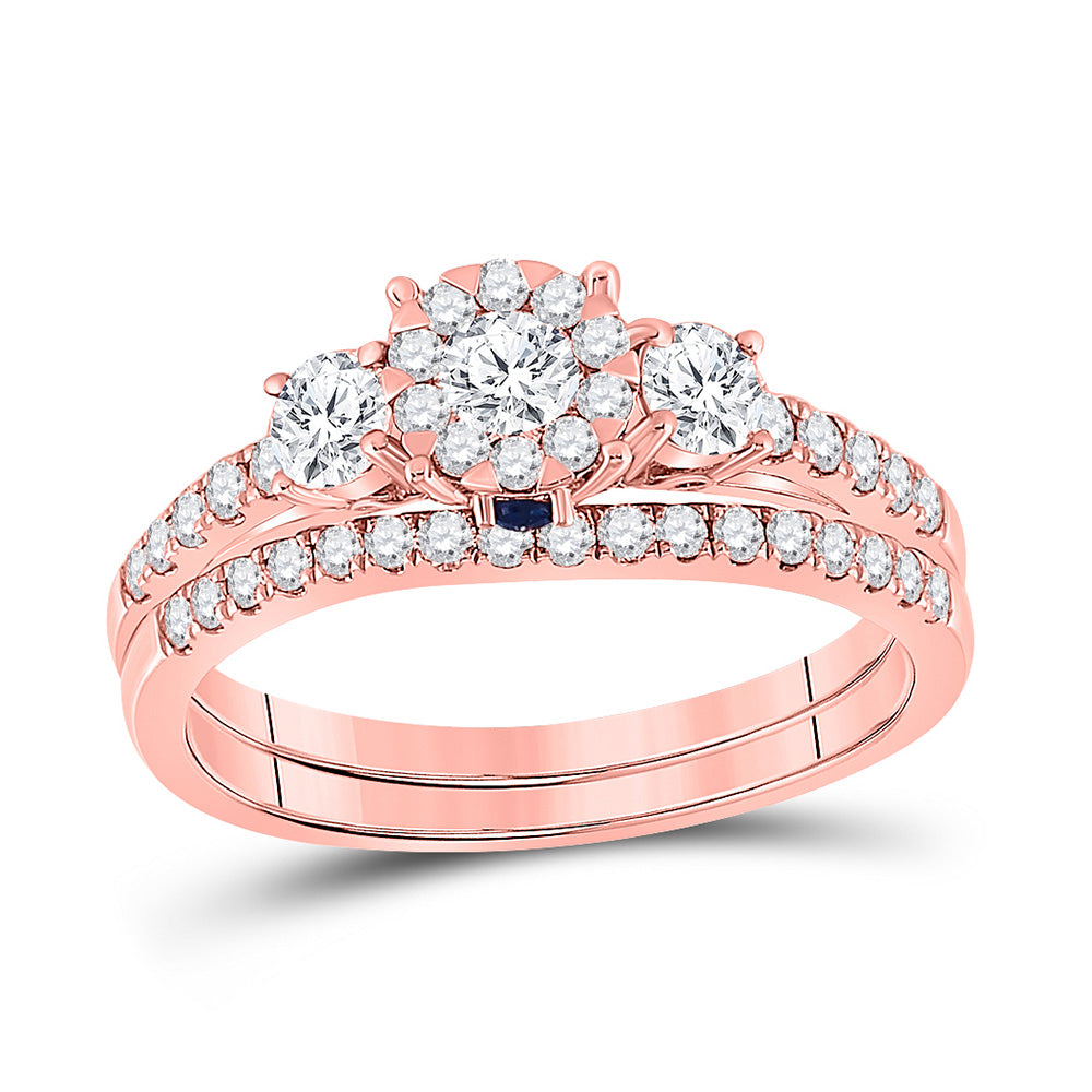 14kt Rose Gold Womens Round Diamond Solitaire Bridal Wedding Ring Band Set 7/8 Cttw