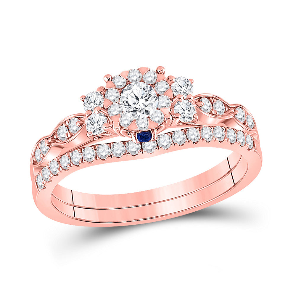 14kt Rose Gold Womens Round Diamond Solitaire Bridal Wedding Ring Band Set 3/4 Cttw