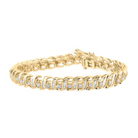 Load image into Gallery viewer, 14kt Yellow Gold Womens Baguette Diamond Tennis Bracelet 2-1/3 Cttw
