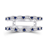 Load image into Gallery viewer, 14kt White Gold Womens Round Diamond Blue Sapphire Negative Space Band Ring 1/3 Cttw
