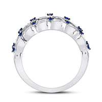 Load image into Gallery viewer, 14kt White Gold Womens Round Diamond Blue Sapphire Negative Space Band Ring 1/3 Cttw
