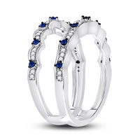 Load image into Gallery viewer, 14kt White Gold Womens Round Diamond Blue Sapphire Negative Space Band Ring 1/3 Cttw
