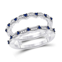 Load image into Gallery viewer, 14kt White Gold Womens Round Diamond Blue Sapphire Negative Space Band Ring 1/3 Cttw
