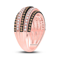 Load image into Gallery viewer, 14kt Rose Gold Womens Round Brown Diamond Stripe Band Ring 1 Cttw
