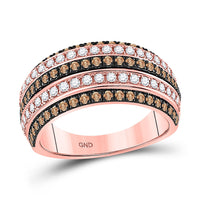 Load image into Gallery viewer, 14kt Rose Gold Womens Round Brown Diamond Stripe Band Ring 1 Cttw
