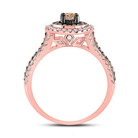Load image into Gallery viewer, 14kt Rose Gold Round Brown Diamond Halo Bridal Wedding Engagement Ring 1 Cttw
