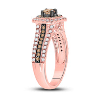 Load image into Gallery viewer, 14kt Rose Gold Round Brown Diamond Halo Bridal Wedding Engagement Ring 1 Cttw
