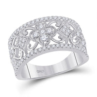 Load image into Gallery viewer, 14kt White Gold Womens Round Diamond Filigree Fashion Ring 5/8 Cttw
