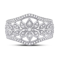 Load image into Gallery viewer, 14kt White Gold Womens Round Diamond Floral Fashion Ring 1/2 Cttw
