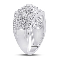 Load image into Gallery viewer, 14kt White Gold Womens Round Diamond Floral Fashion Ring 1/2 Cttw
