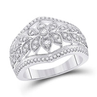 Load image into Gallery viewer, 14kt White Gold Womens Round Diamond Floral Fashion Ring 1/2 Cttw
