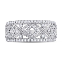 Load image into Gallery viewer, 14kt White Gold Womens Round Diamond Filigree Geometric Band Ring 1/2 Cttw
