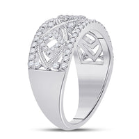 Load image into Gallery viewer, 14kt White Gold Womens Round Diamond Filigree Geometric Band Ring 1/2 Cttw
