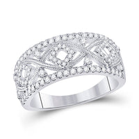 Load image into Gallery viewer, 14kt White Gold Womens Round Diamond Filigree Geometric Band Ring 1/2 Cttw
