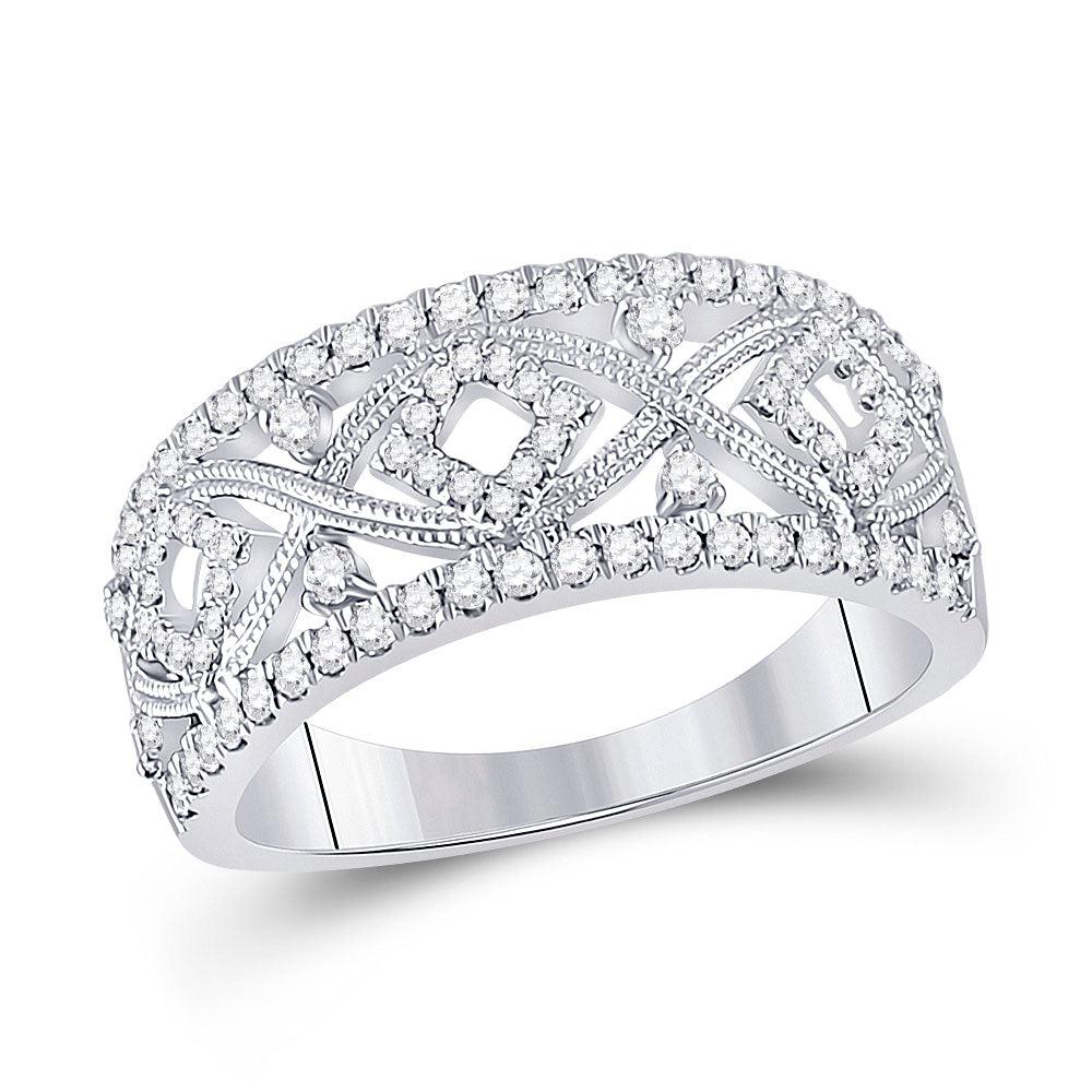 14kt White Gold Womens Round Diamond Filigree Geometric Band Ring 1/2 Cttw