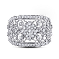 Load image into Gallery viewer, 14kt White Gold Womens Round Diamond Filigree Fashion Ring 3/4 Cttw
