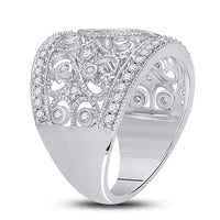 Load image into Gallery viewer, 14kt White Gold Womens Round Diamond Filigree Fashion Ring 3/4 Cttw
