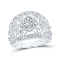 Load image into Gallery viewer, 14kt White Gold Womens Round Diamond Filigree Fashion Ring 3/4 Cttw
