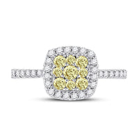 Load image into Gallery viewer, 14kt White Gold Womens Round Yellow Diamond Square Cluster Ring 3/4 Cttw
