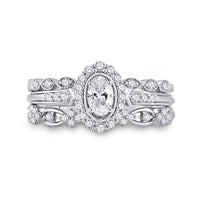 Load image into Gallery viewer, 14kt White Gold Oval Diamond Bridal Wedding Ring Band Set 3/4 Cttw
