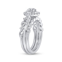 Load image into Gallery viewer, 14kt White Gold Oval Diamond Bridal Wedding Ring Band Set 3/4 Cttw
