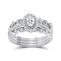Load image into Gallery viewer, 14kt White Gold Oval Diamond Bridal Wedding Ring Band Set 3/4 Cttw
