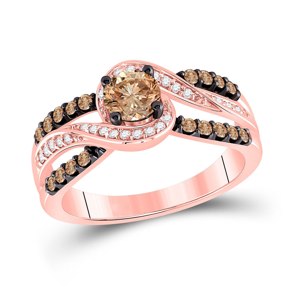 14kt Rose Gold Round Brown Diamond Solitaire Bridal Wedding Engagement Ring 1 Cttw