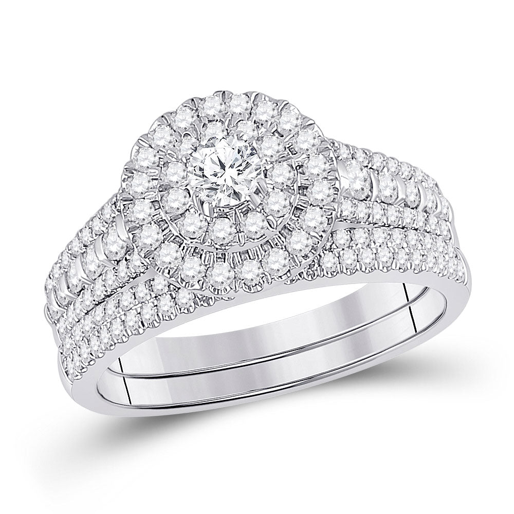 10kt White Gold Round Diamond Bridal Wedding Ring Band Set 1 Cttw