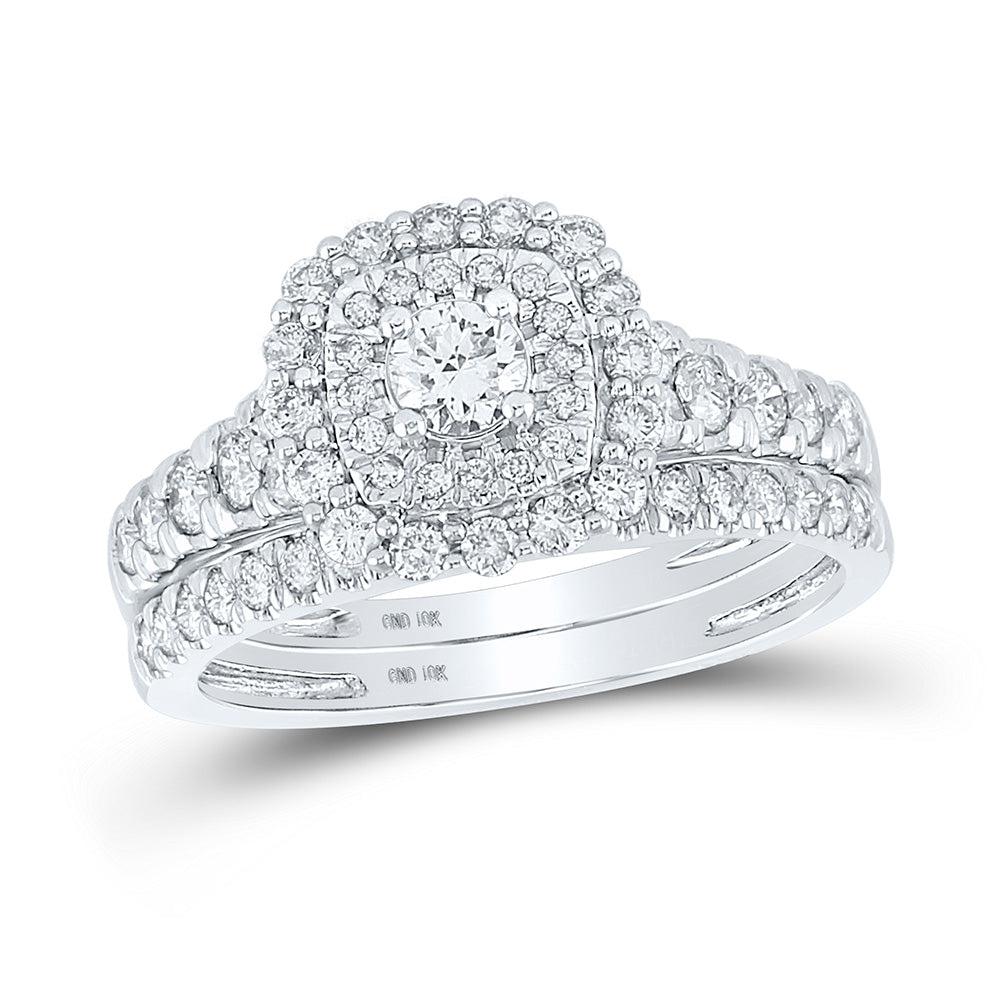 10kt White Gold Round Diamond Bridal Wedding Ring Band Set 1 Cttw