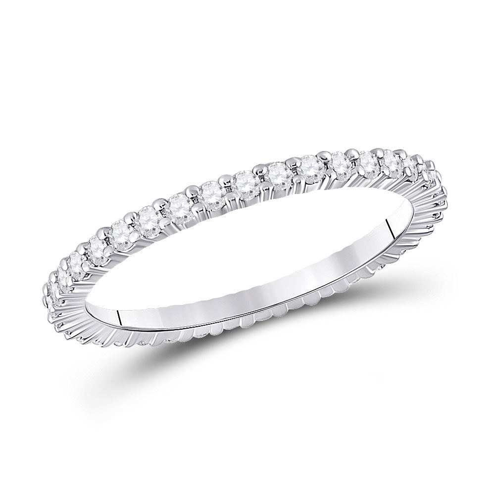14kt White Gold Womens Round Diamond Eternity Wedding Band 1/2 Cttw