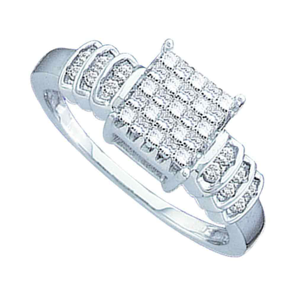 14kt White Gold Womens Princess Diamond Square Cluster Ring 1/3 Cttw