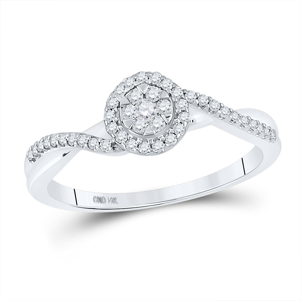 14kt White Gold Womens Round Diamond Twist Cluster Ring 1/5 Cttw