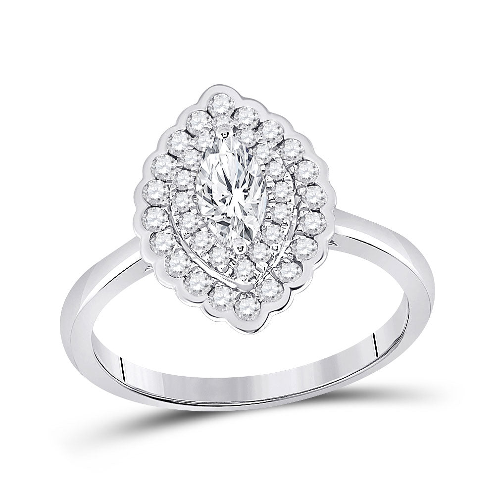 14kt White Gold Marquise Diamond Halo Bridal Wedding Engagement Ring 3/4 Cttw