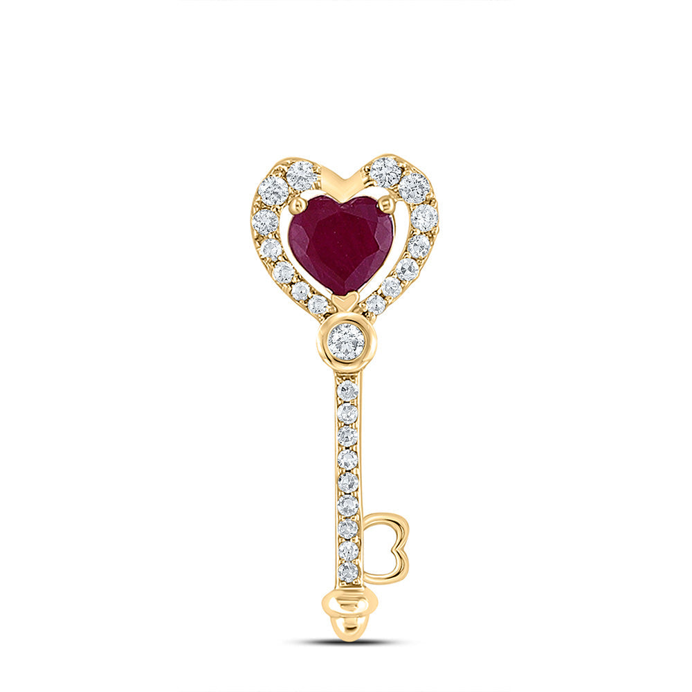 10kt Yellow Gold Womens Heart Ruby Heart Pendant 5/8 Cttw