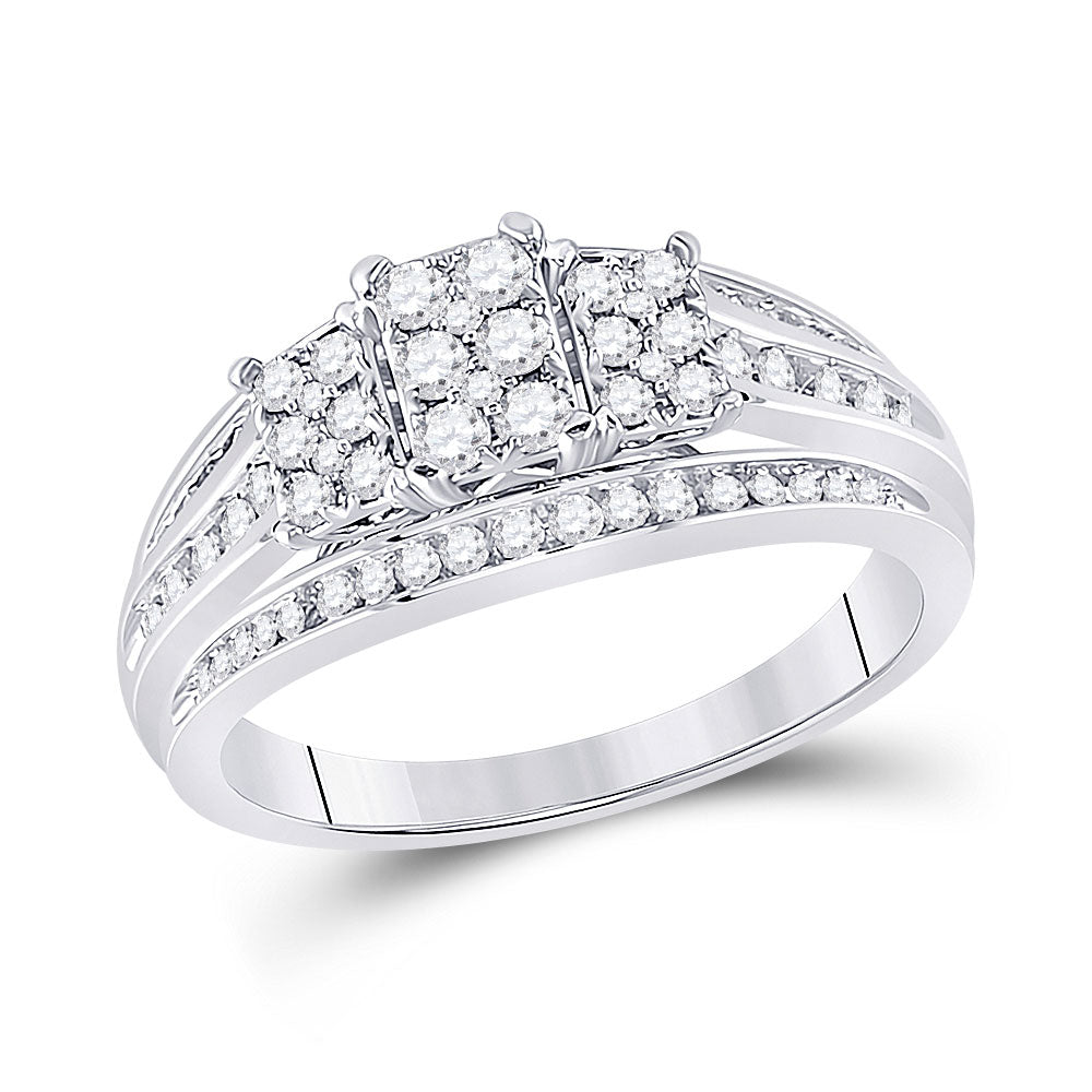 10kt White Gold Womens Round Diamond Cluster Ring 1/2 Cttw