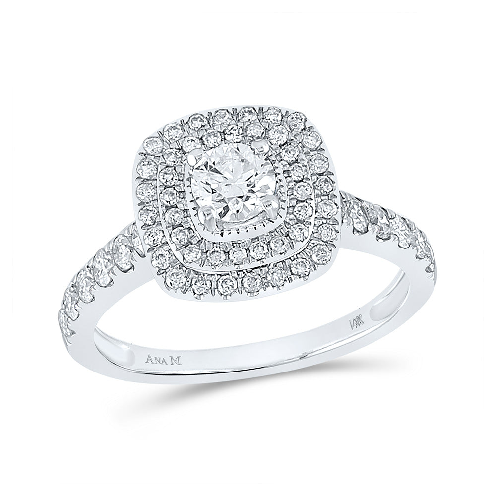 14kt White Gold Round Diamond Halo Bridal Wedding Engagement Ring 1 Cttw