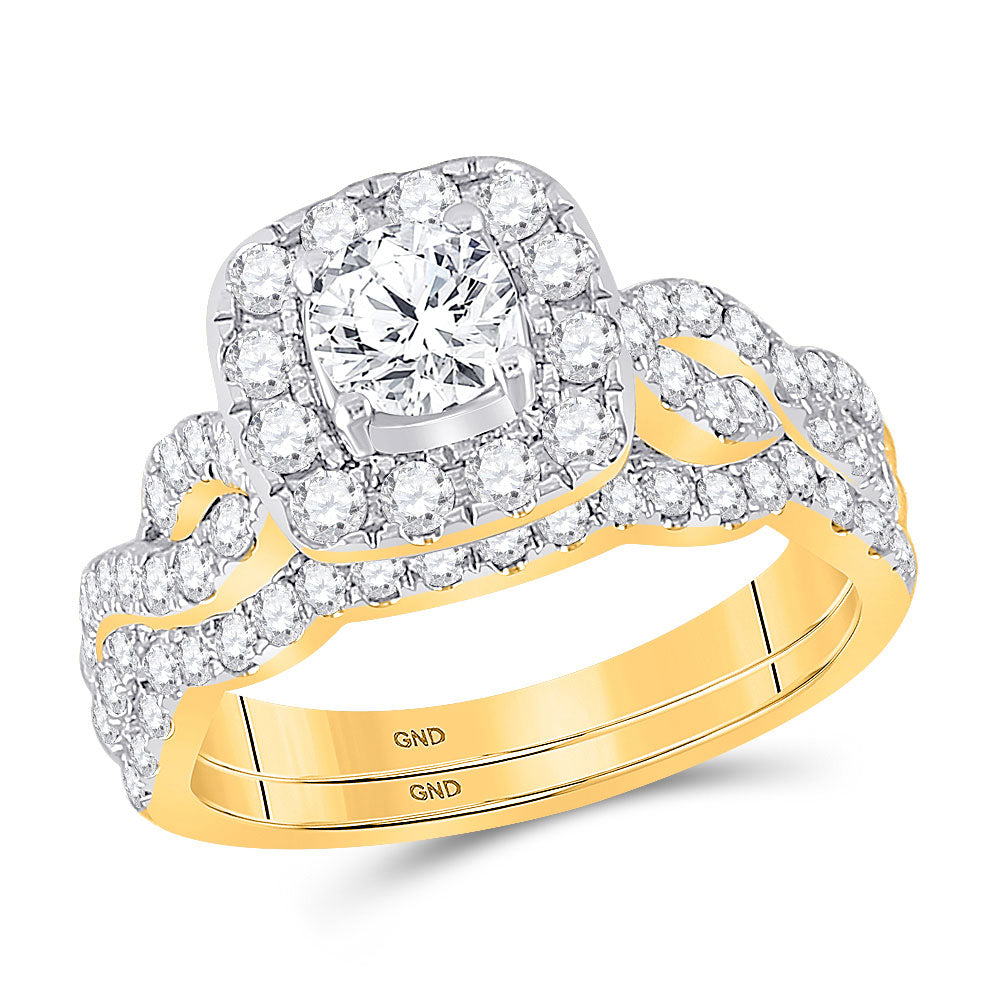 14kt Yellow Gold Round Diamond Bridal Wedding Ring Band Set 1-1/2 Cttw