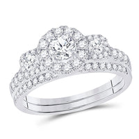 Load image into Gallery viewer, 14kt White Gold Round Diamond Bridal Wedding Ring Band Set 1 Cttw
