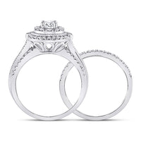 Load image into Gallery viewer, 14kt White Gold Round Diamond Bridal Wedding Ring Band Set 1 Cttw
