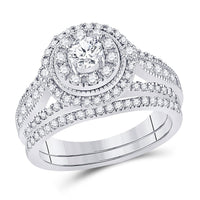 Load image into Gallery viewer, 14kt White Gold Round Diamond Bridal Wedding Ring Band Set 1 Cttw
