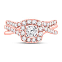 Load image into Gallery viewer, 14kt Rose Gold Round Diamond Bridal Wedding Ring Band Set 1 Cttw
