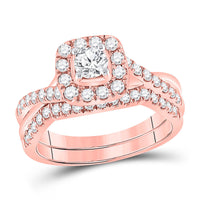 Load image into Gallery viewer, 14kt Rose Gold Round Diamond Bridal Wedding Ring Band Set 1 Cttw
