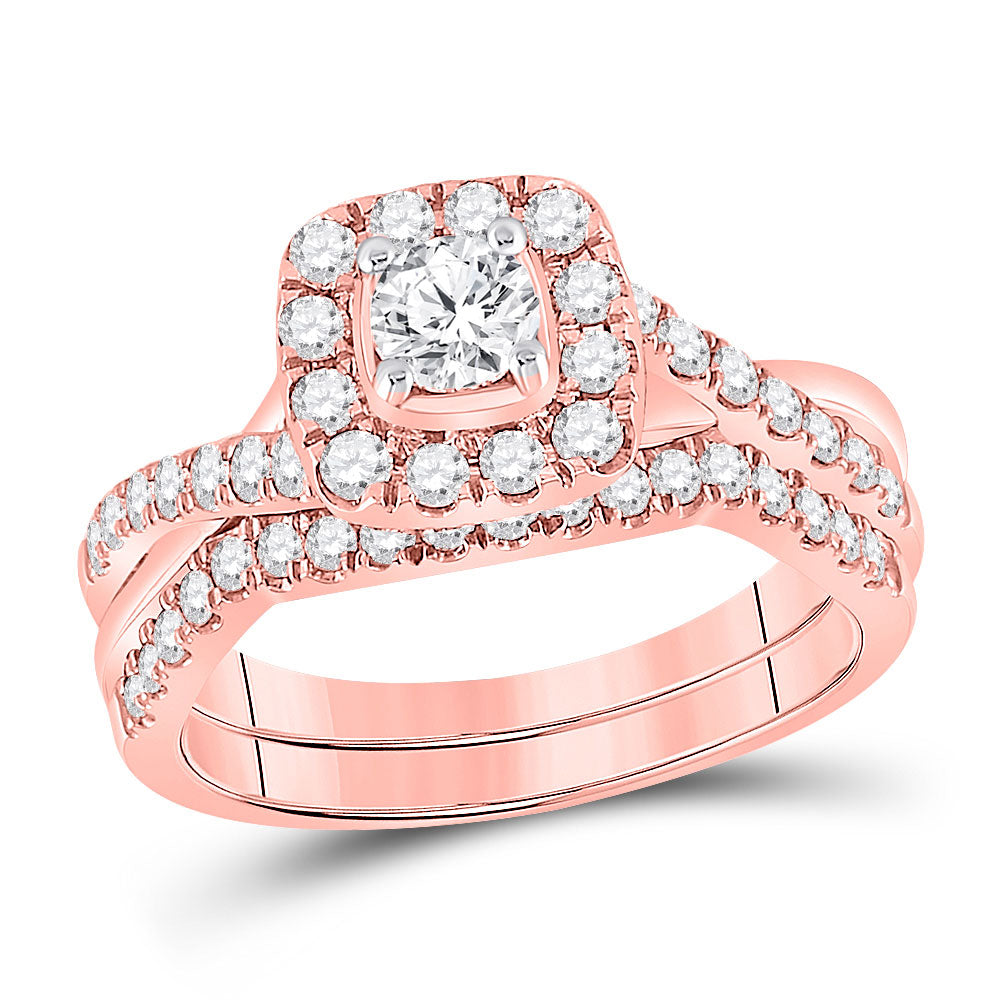 14kt Rose Gold Round Diamond Bridal Wedding Ring Band Set 1 Cttw