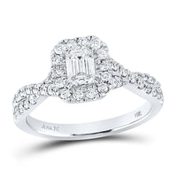 Load image into Gallery viewer, 14kt White Gold Emerald Diamond Solitaire Bridal Wedding Engagement Ring 1 Cttw
