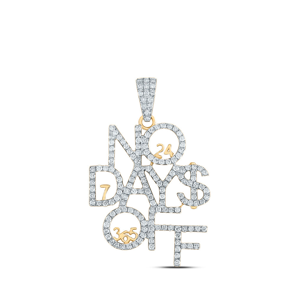 10kt Yellow Gold Mens Round Diamond No Days Off 24 7 365 Phrase Charm Pendant 2 Cttw