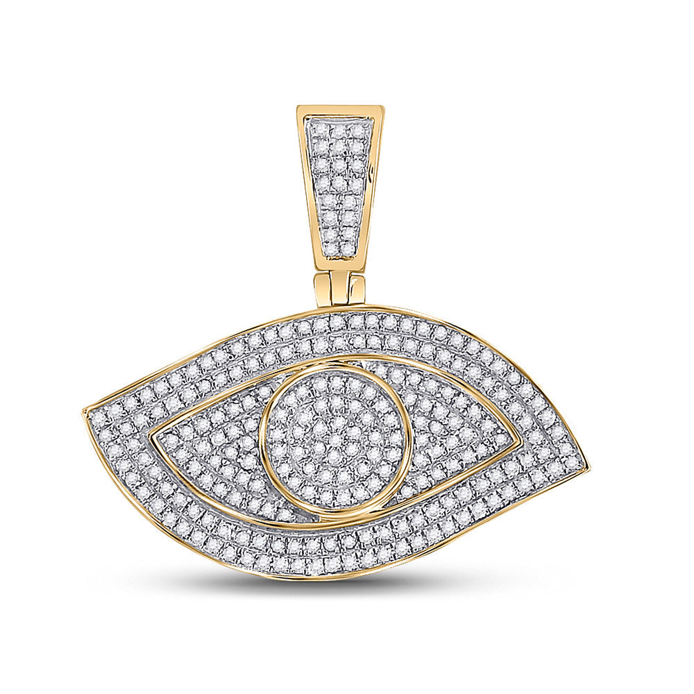 10kt Yellow Gold Mens Round Diamond All Seeing Eye Charm Pendant 5/8 Cttw