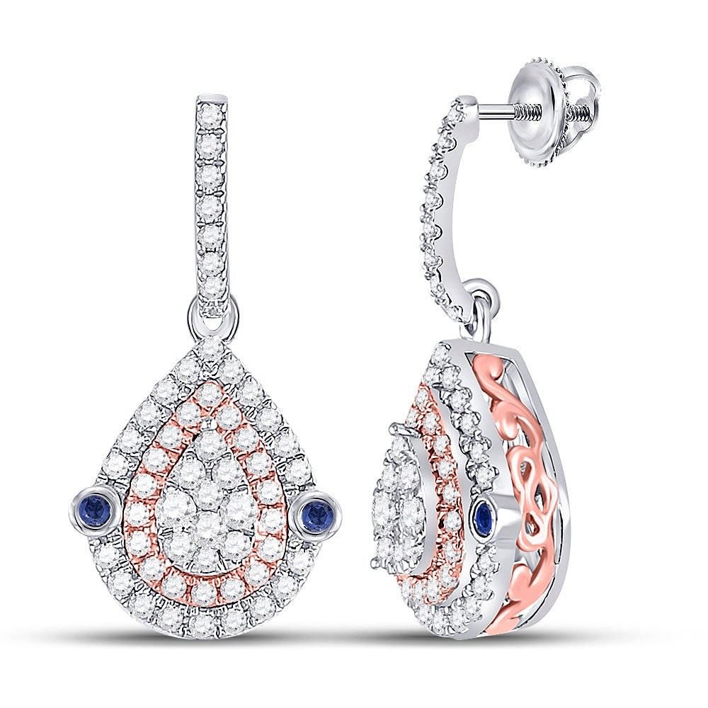 10kt Two-tone Gold Womens Round Diamond Teardrop Dangle Earrings 5/8 Cttw