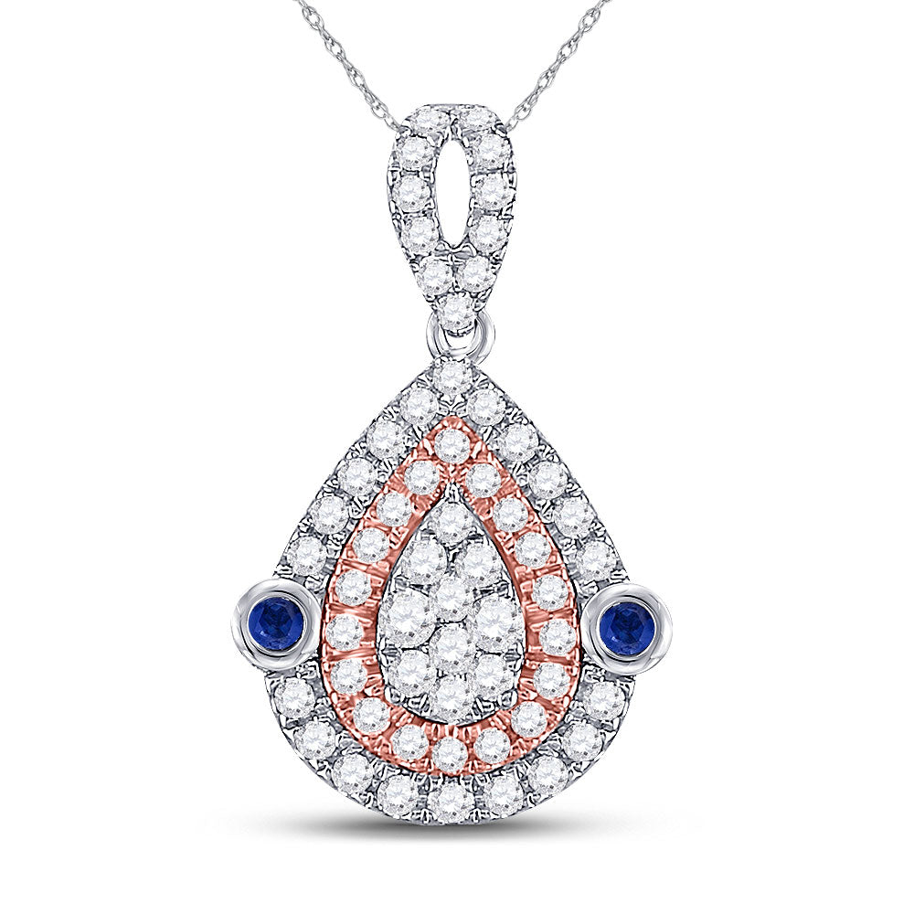 10kt Two-tone Gold Womens Round Diamond Teardrop Pendant 1/2 Cttw