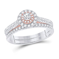 Load image into Gallery viewer, 10kt Two-tone Gold Round Diamond Bridal Wedding Ring Band Set 1/2 Cttw
